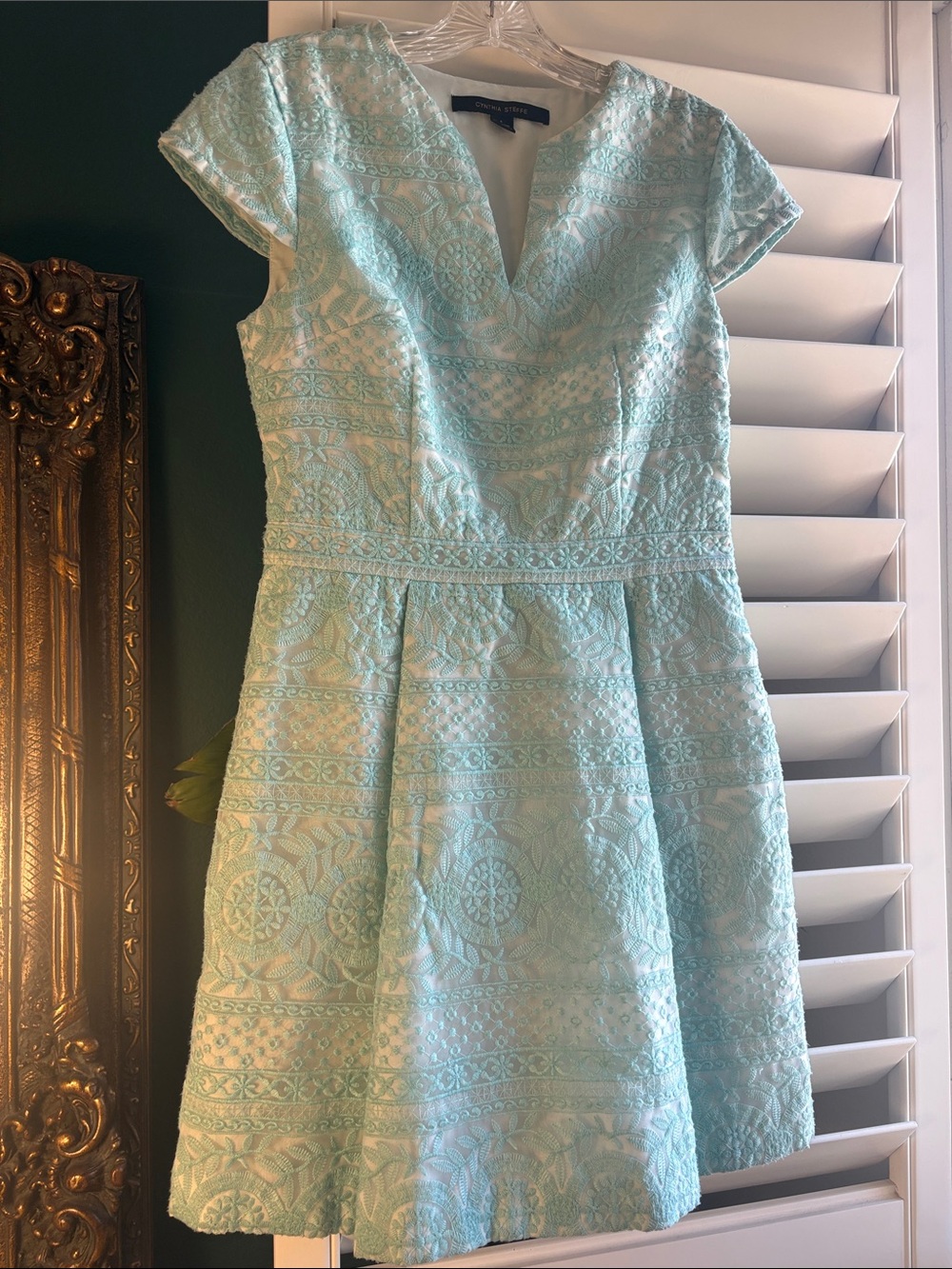 Cynthia Steffe Mint Green Lace Mini Dress in Mint Lace, Fit-and-Flare size 4
